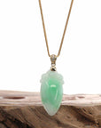 Baikalla Jewelry Jade Pendant Natural Jadeite "Longevity Peach" ShouTao Necklace With 14k Yellow Gold Diamond Bail