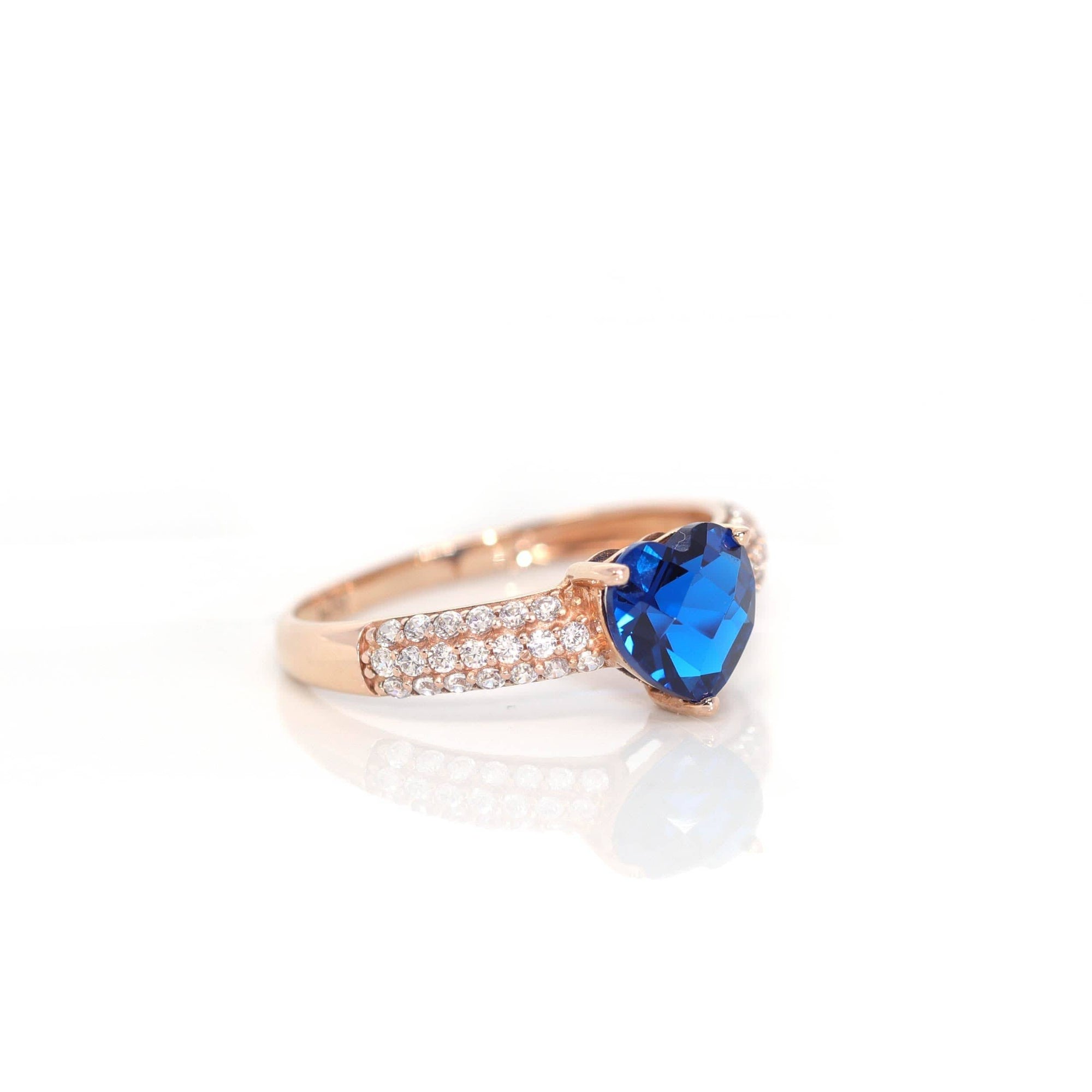 Baikalla Jewelry Gold Sapphire Ring 18k Rose Gold Lab-Created Sapphire Ring With CZ