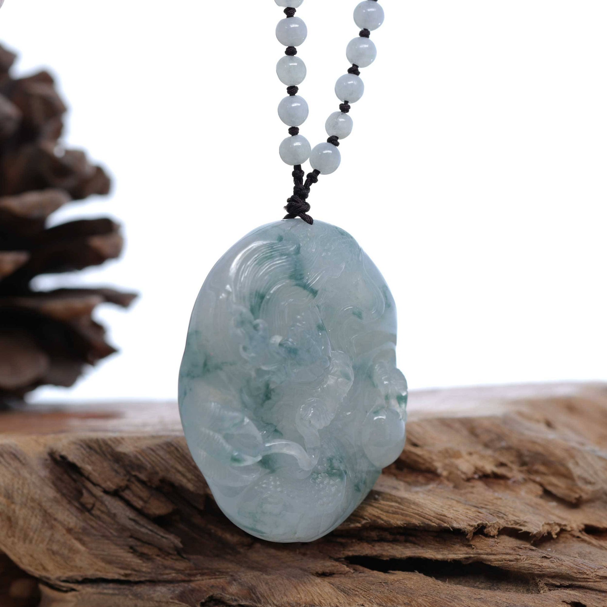 Baikalla Jewelry Jade Carving Necklace Baikalla™ &quot;Soring Dragon&quot; Natural Jadeite Jade Blue Green Pendant Necklace For Men, Collectibles.