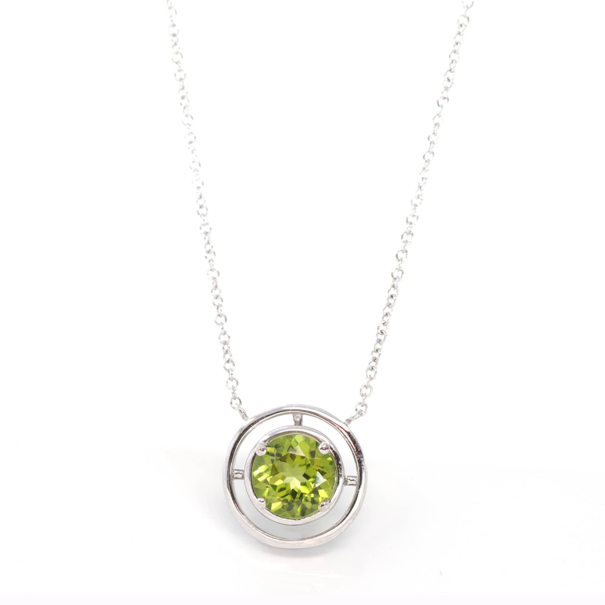 Baikalla Jewelry Gemstone Pendant Necklace Peridot 14k White Gold Genuine AAA Royal Peridot Pendant Necklace