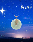 Baikalla Jewelry Gold Jadeite Necklace 18k Rose Gold Genuine Jadeite Constellation (Virgo) Necklace Pendant with Diamonds & Ruby