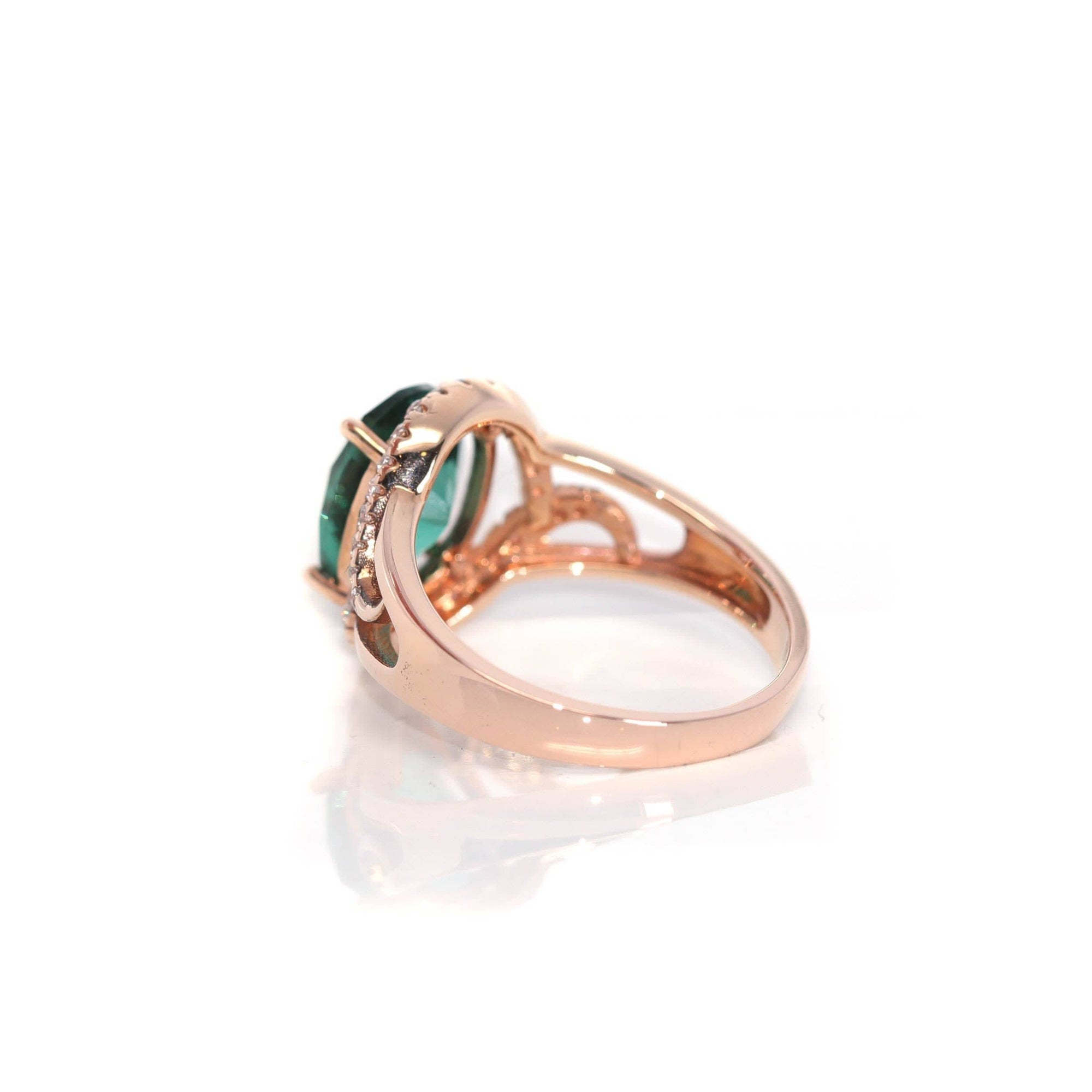 Baikalla Jewelry Gold Sapphire Ring 18k Rose Gold Lab-Created Emerald Ring With CZ