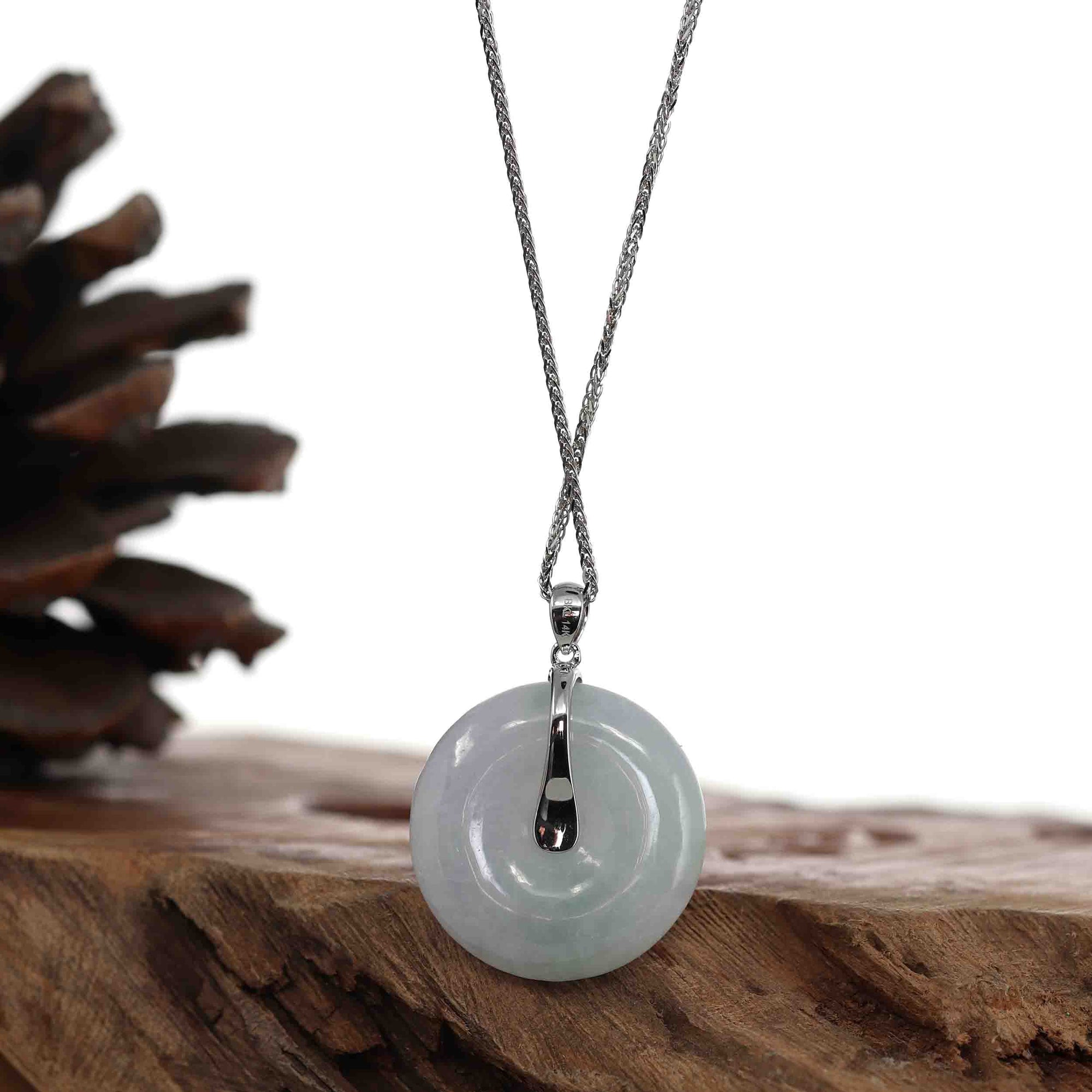 Baikalla Jewelry Jade Pendant Necklace 14k White Gold "Ping An Kou" Light Lavender Green Jadeite Jade Lucky KouKou Pendant Necklace