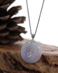 Baikalla Jewelry Gold Jadeite Jade Pendant Necklace 14k White Gold "Good Luck Button" Necklace Lavender Jadeite Jade Lucky KouKou Pendant Necklace with Diamond VS1 Bail