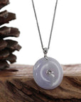 Baikalla Jewelry Gold Jadeite Jade Pendant Necklace 14k White Gold "Good Luck Button" Necklace Lavender Jadeite Jade Lucky KouKou Pendant Necklace with Diamond VS1 Bail