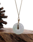 Baikalla Jewelry Gold Jadeite Jade Pendant Necklace "Good Luck Button" White Lavender Jadeite Jade Lucky KouKou Pendant Necklace With 14K Yellow Gold Bail