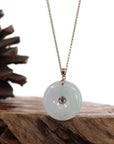 Baikalla Jewelry Gold Jadeite Jade Pendant Necklace "Good Luck Button" White Lavender Jadeite Jade Lucky KouKou Pendant Necklace With 14K Yellow Gold Bail