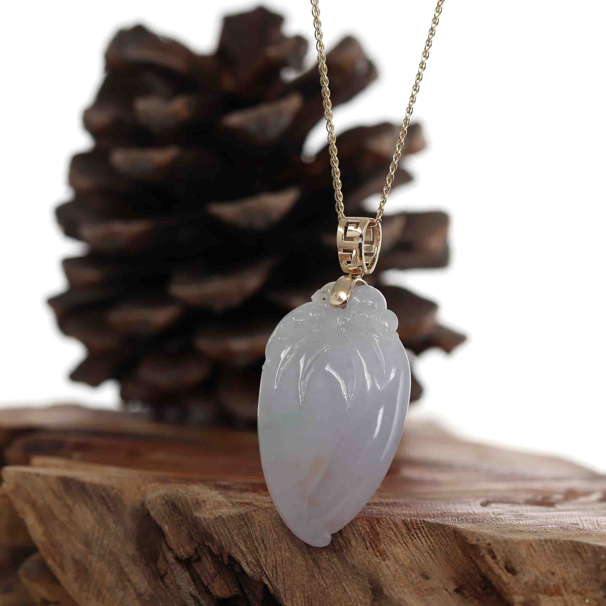 Baikalla Jewelry Jade Pendant Natural Ice Lavender Jadeite Jade Shou Tao ( Longevity Peach ) Necklace With 14k Yellow Gold Bail