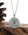 Baikalla Jewelry Gold Jadeite Jade Pendant Necklace "Good Luck Button" Light Lavender Green Jadeite Jade Lucky KouKou Pendant Necklace