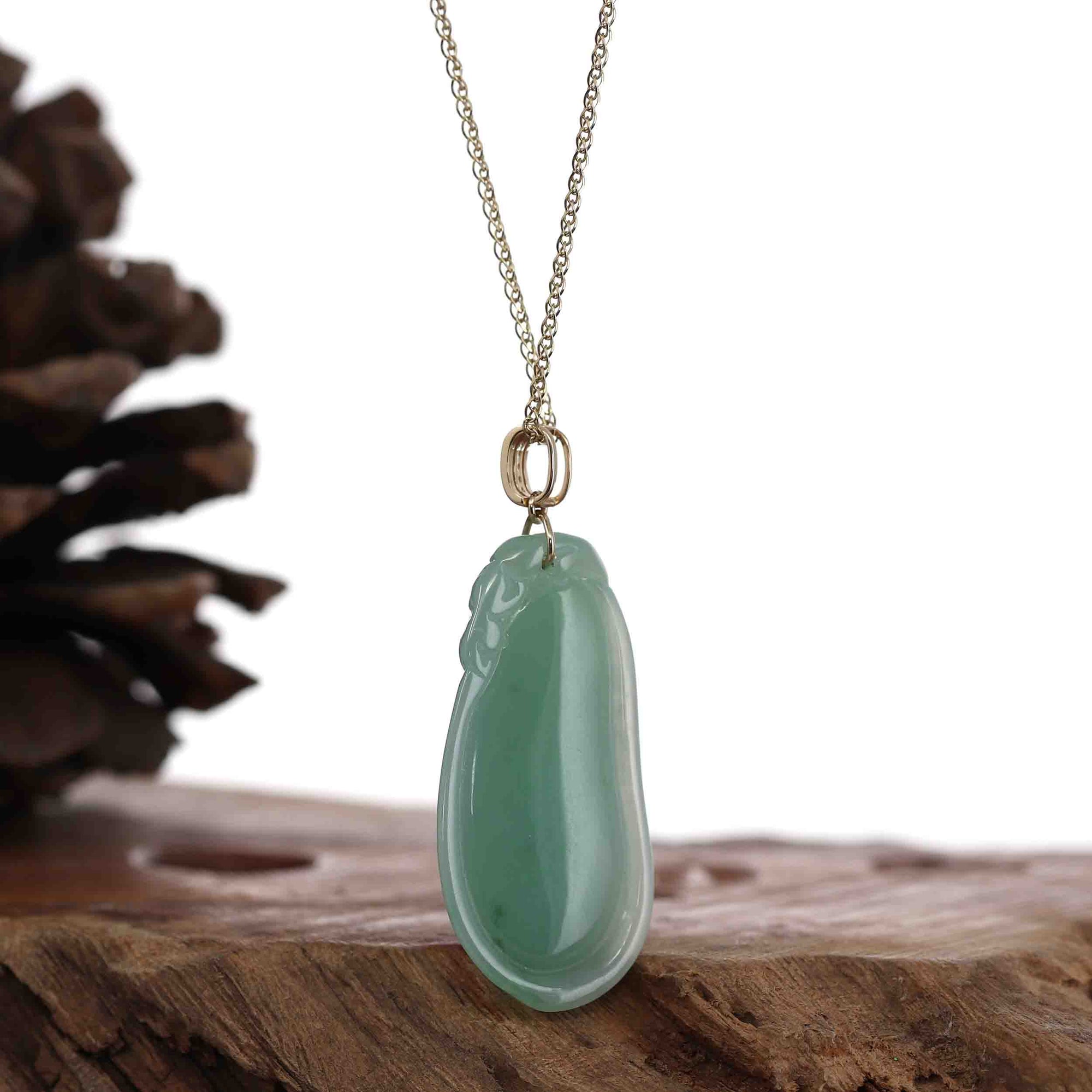 Baikalla Jewelry Jade Pendant Baikalla Natural Green Jadeite Jade Shou Tao ( Longevity Peach ) Necklace With 14k Yellow Gold VS1 Diamond Bail