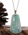 Baikalla Jewelry Jade Guanyin Pendant Necklace Baikalla Genuine Green Jadeite Jade " Ping An Wu Shi Pai "  Pendant With Gold Bail