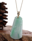 Baikalla Jewelry Jade Guanyin Pendant Necklace Baikalla Genuine Green Jadeite Jade " Ping An Wu Shi Pai "  Pendant With Gold Bail