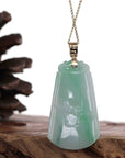 Baikalla Jewelry Jade Guanyin Pendant Necklace Baikalla Genuine Green Jadeite Jade " Ping An Wu Shi Pai "  Pendant With Gold Bail