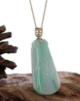 Baikalla Jewelry Jade Guanyin Pendant Necklace Baikalla Genuine Green Jadeite Jade " Ping An Wu Shi Pai "  Pendant With Gold Bail