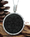 Baikalla Jewelry 24K Pure Yellow Gold Pendant Baikalla "Aztec Calendar" Genuine Black Nephrite Jade Pendant withVVS1 DEF Moissanite