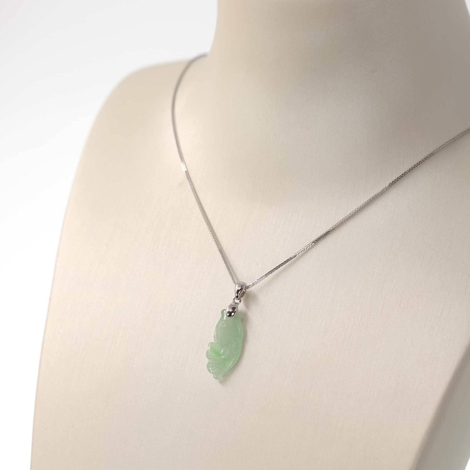 Baikalla Jewelry Jade Pendant Necklace Baikalla "Prosperity Every Year (年年有鱼)" Lucky Fish Carving Pendant Necklace Natural Jadeite Jade JG162