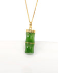 Baikalla Jewelry Gold Jade Necklace 24k Yellow Gold Genuine Nephrite Green Jade Bamboo Pendant Necklace