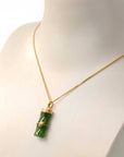 Baikalla Jewelry Gold Jade Necklace With 18K Solid Yellow Gold Chain 24k Yellow Gold Genuine Nephrite Green Jade Bamboo Pendant Necklace