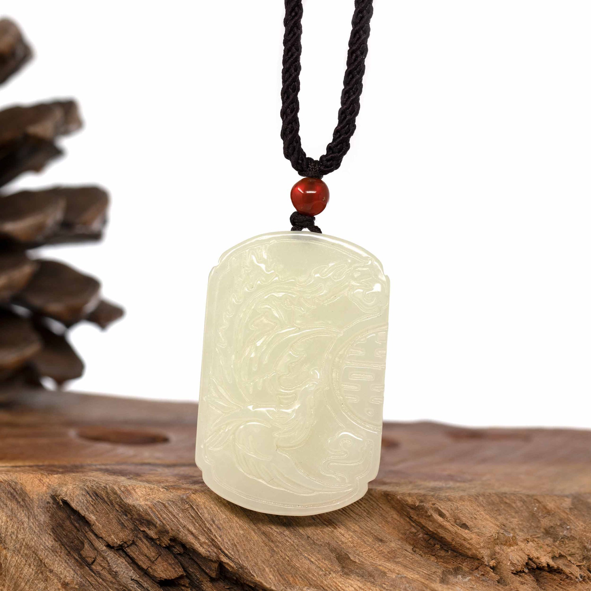 Baikalla Jewelry Jade Pendant Necklace Phoenix Baikalla™ &quot;Dragon &amp; Phoenix&quot; Genuine HeTian White Nephrite Jade Pendant Necklace