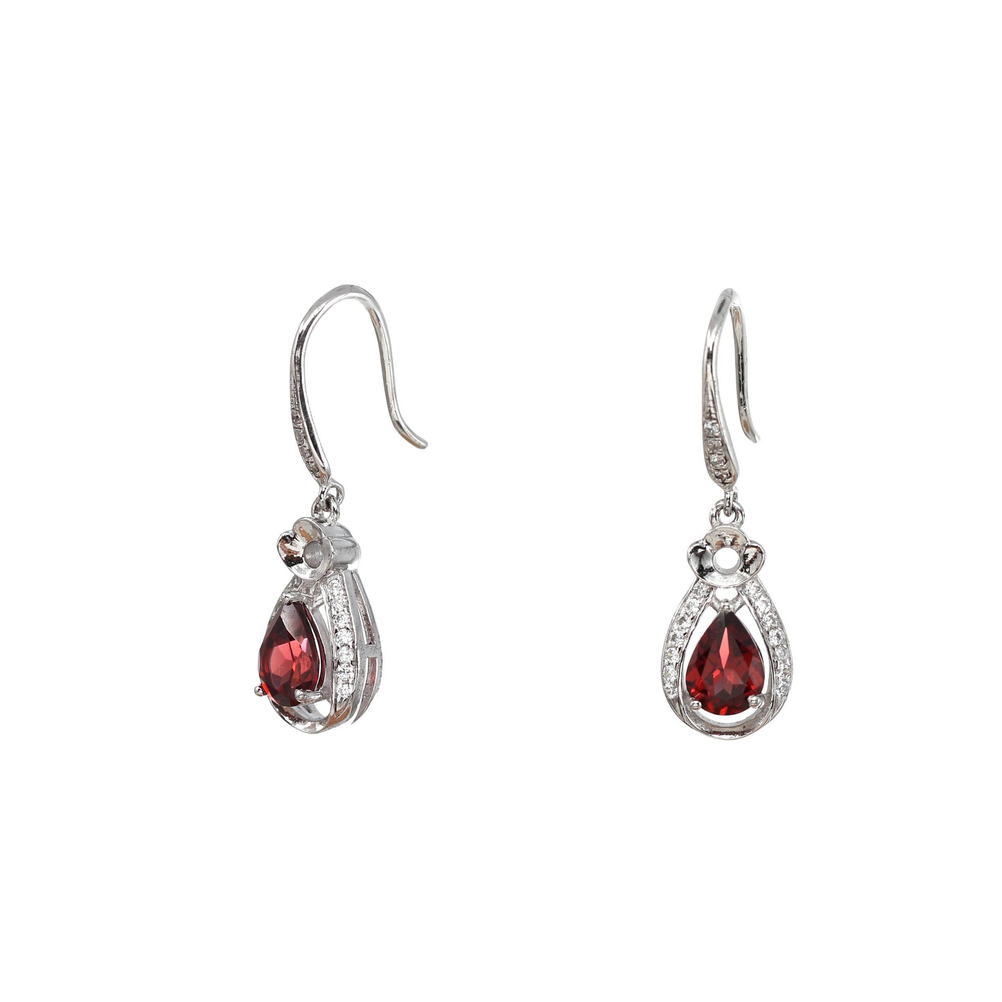 Baikalla Jewelry Silver Gemstones Earrings Baikalla™ Classic Sterling Silver Natural Garnet Dangle Earrings With CZ