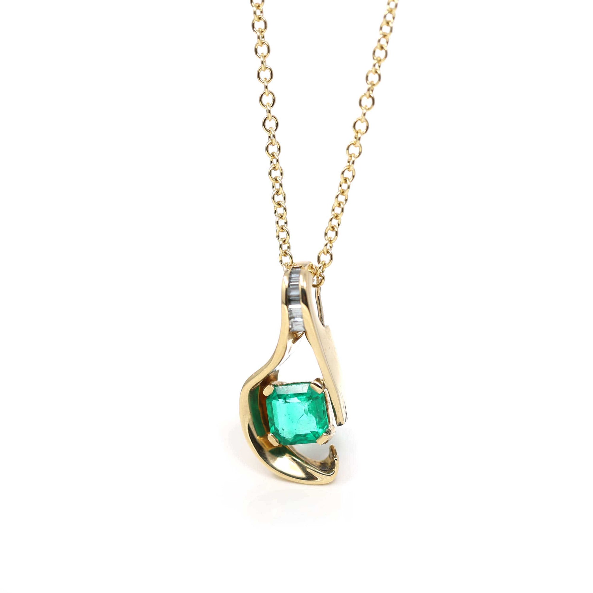 Baikalla Jewelry Gemstone Pendant Necklace 18k Yellow Gold Natural 4.23ct GIA Colombia Emerald Free From Necklace With Diamonds