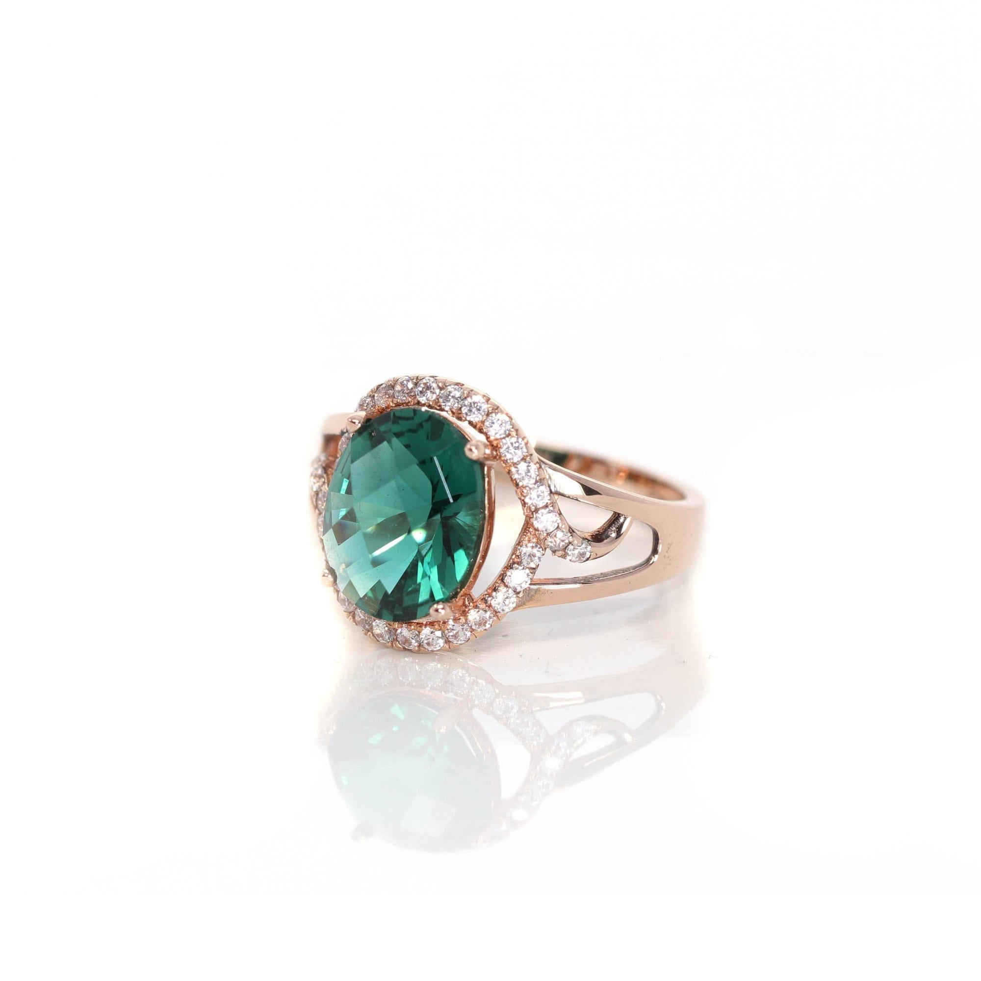 Baikalla Jewelry Gold Sapphire Ring 5 18k Rose Gold Lab-Created Emerald Ring With CZ