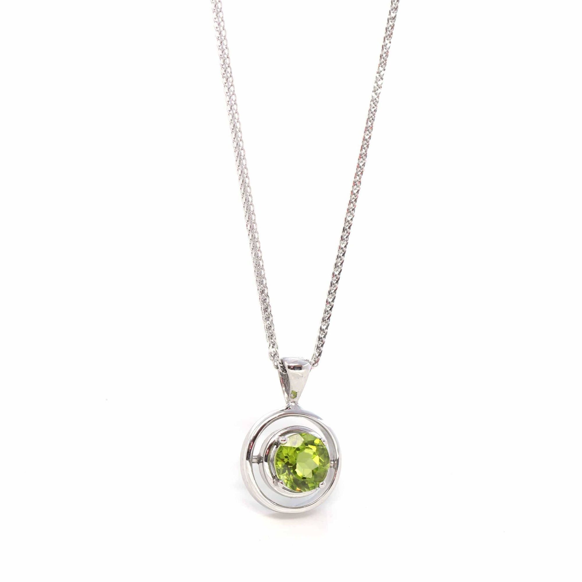 Baikalla Jewelry Gemstone Pendant Necklace 14k White Gold Genuine AAA Royal Peridot Pendant Necklace