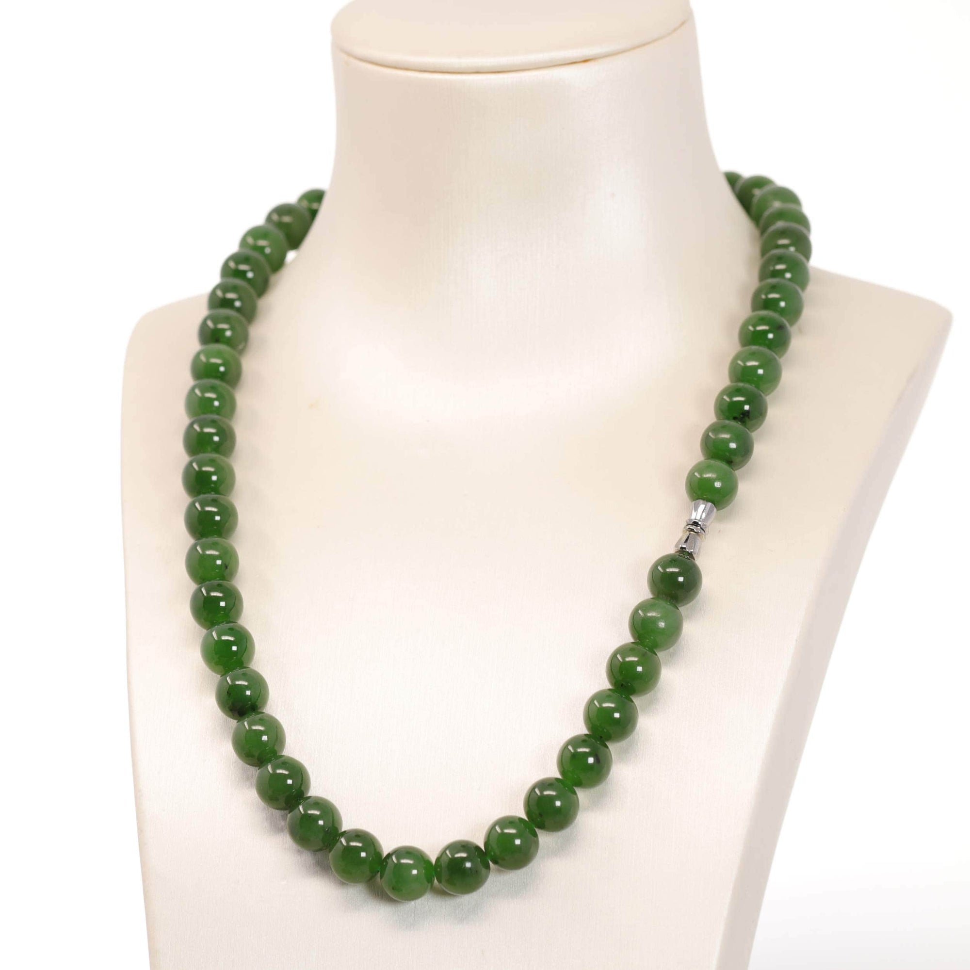 Baikalla Jewelry Jade Beads Necklace Baikalla Genuine Green Nephrite Jade Round Beads Necklace ( 8mm &amp; 9.5mm)