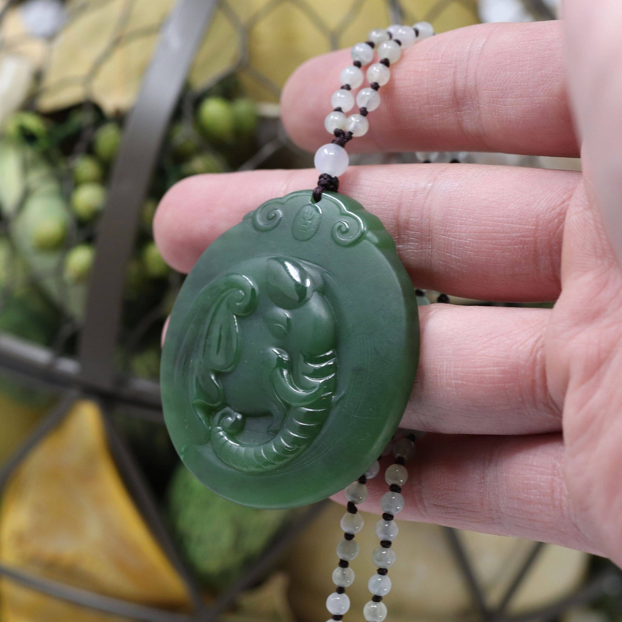 Baikalla Jewelry Baikalla™ &quot;Lucky Jade Elephant&quot; Nephrite Jade Necklace With Natural Jadeite Beads Necklace