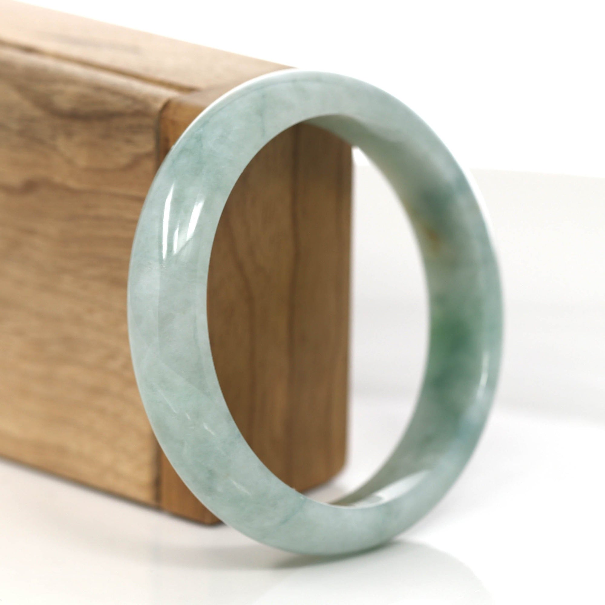 Baikalla Jewelry Jadeite Jade Bangle Bracelet Baikalla "Classic Princess Half Round" Blue- Green Jadeite Jade Bangle (58.62 mm) #873