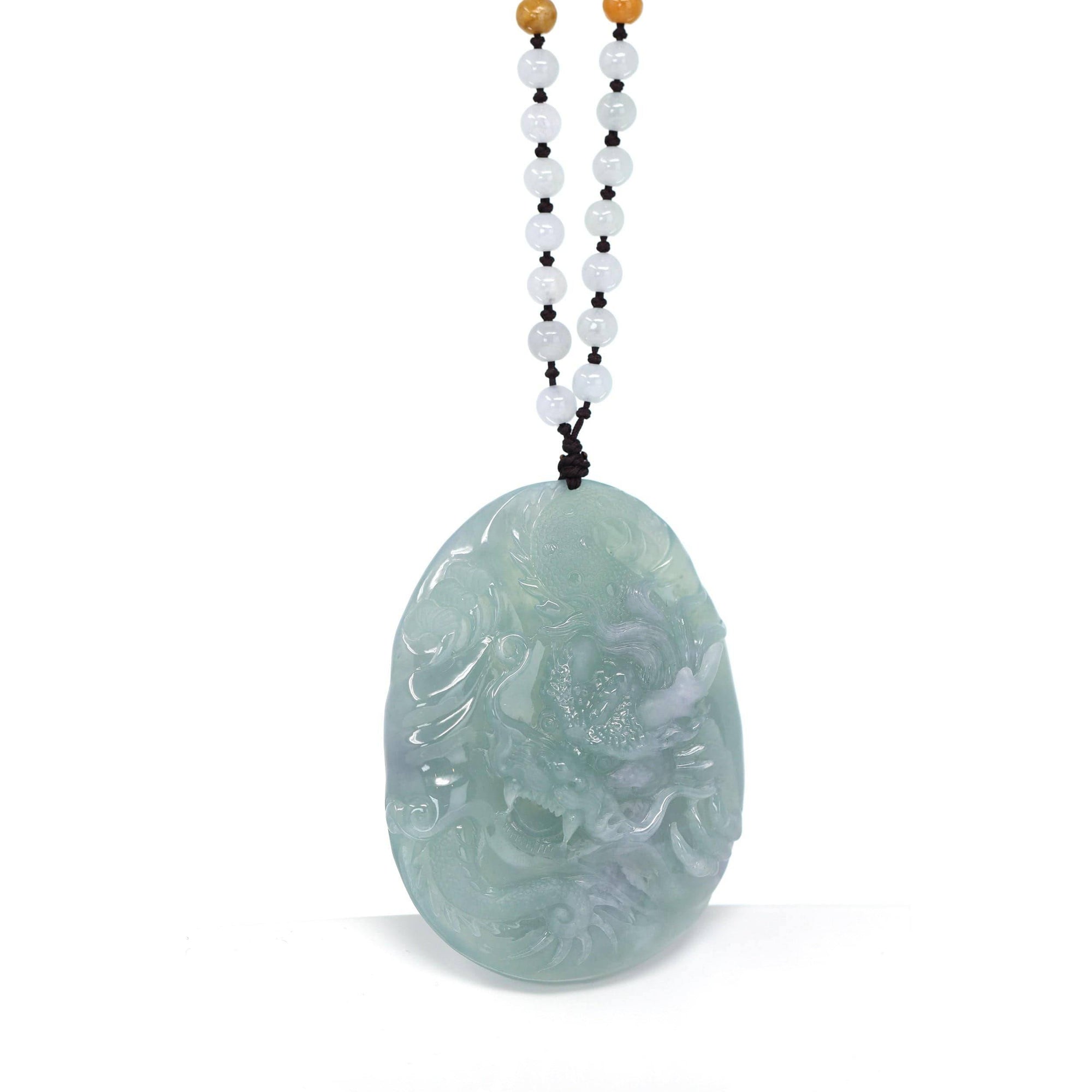 Baikalla Jewelry Jade Carving Necklace Baikalla™ &quot;Soring Dragon&quot; Natural Jadeite Jade Blue Green Pendant Necklace For Men, Collectibles.