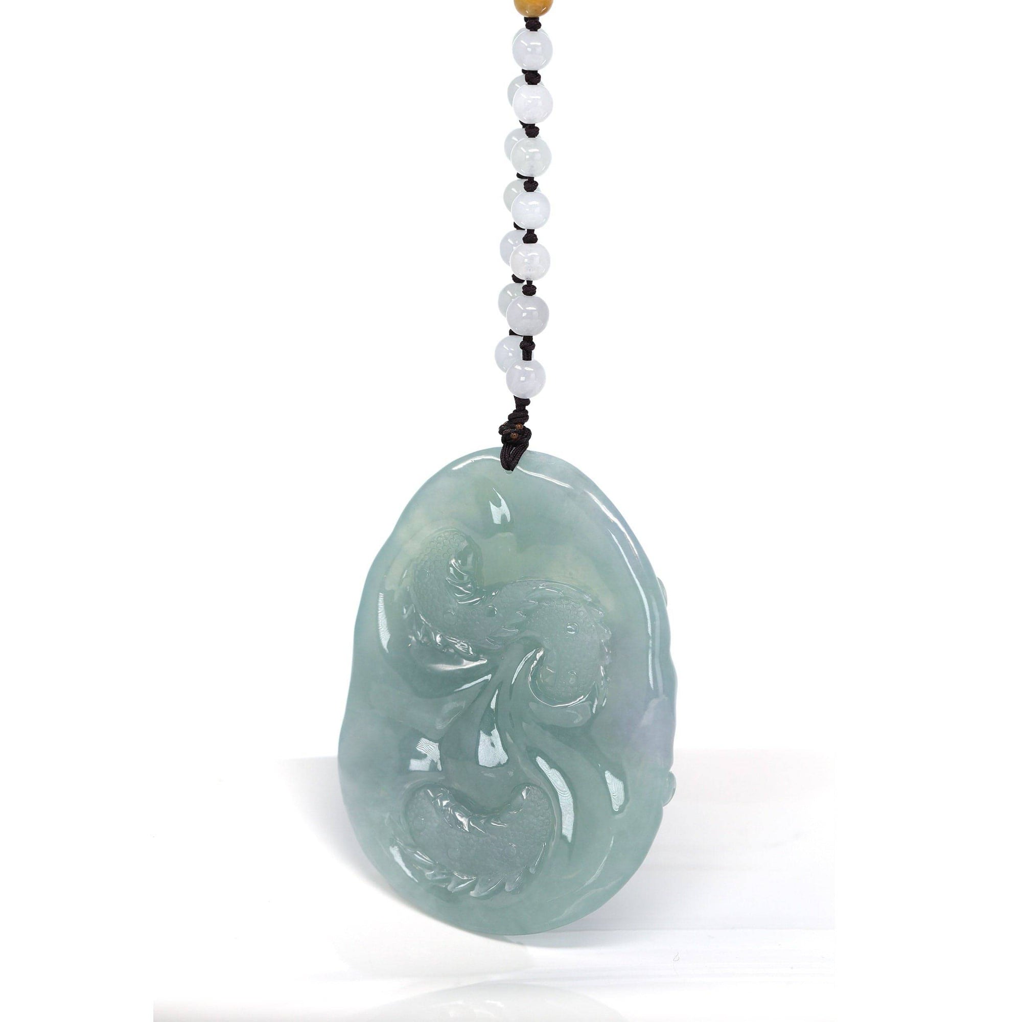 Baikalla Jewelry Jade Carving Necklace Baikalla™ &quot;Soring Dragon&quot; Natural Jadeite Jade Blue Green Pendant Necklace For Men, Collectibles.