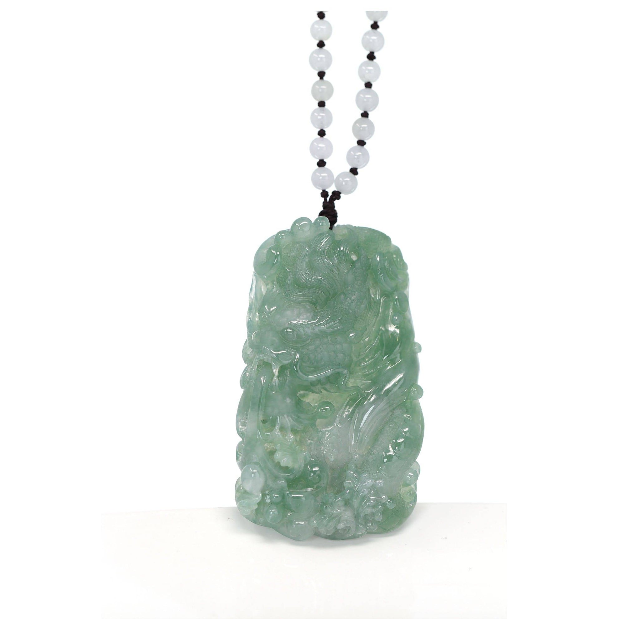 Baikalla Jewelry Jade Carving Necklace Baikalla™ "Soaring dragon" Natural Jadeite Jade Blue Green Pendant Necklace For Men, Collectibles