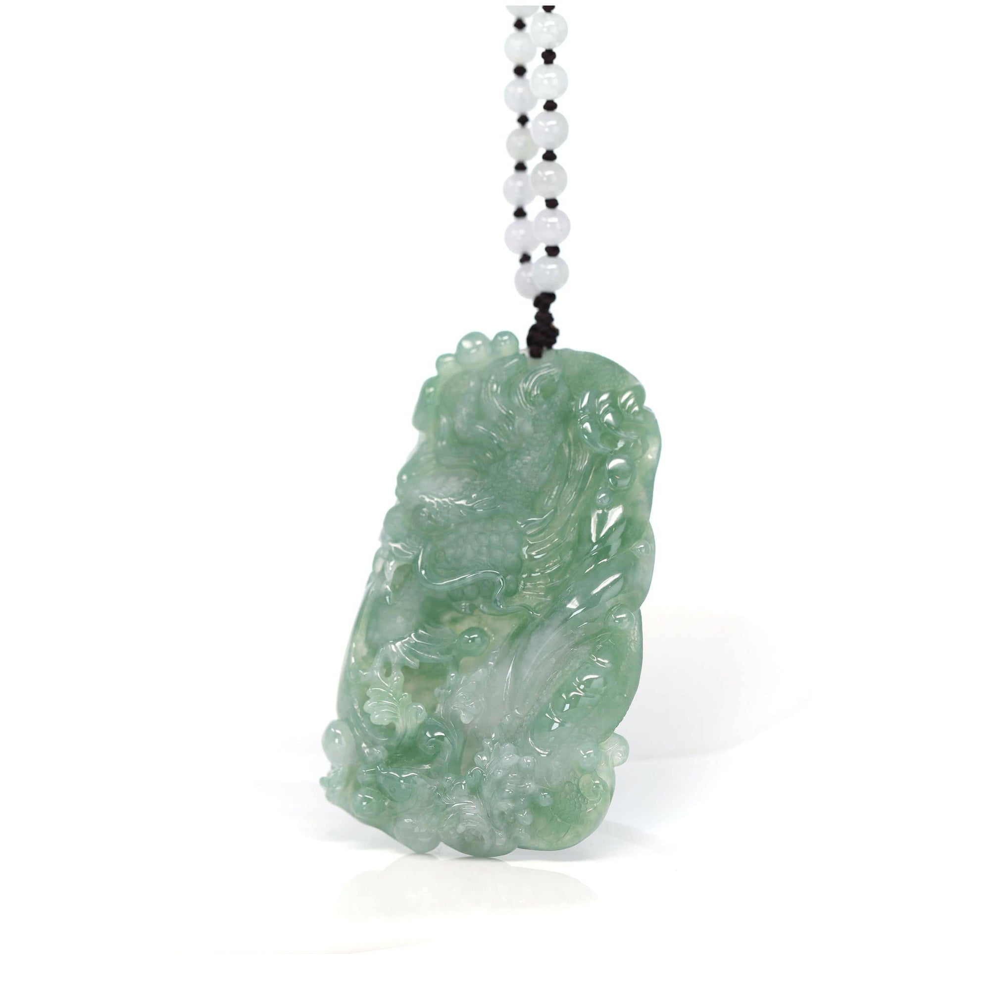 Baikalla Jewelry Jade Carving Necklace Baikalla™ &quot;Soaring dragon&quot; Natural Jadeite Jade Blue Green Pendant Necklace For Men, Collectibles