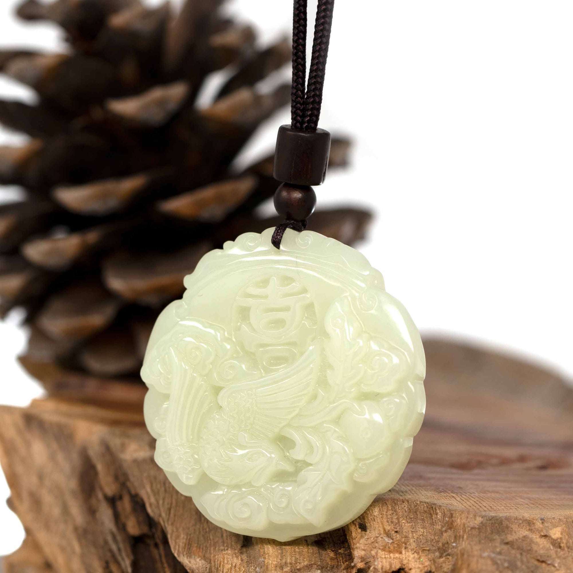 Baikalla Jewelry Jade Pendant Necklace Phoenix Baikalla™ "Dragon & Phoenix" Genuine HeTian White Nephrite Jade Pendant Necklace