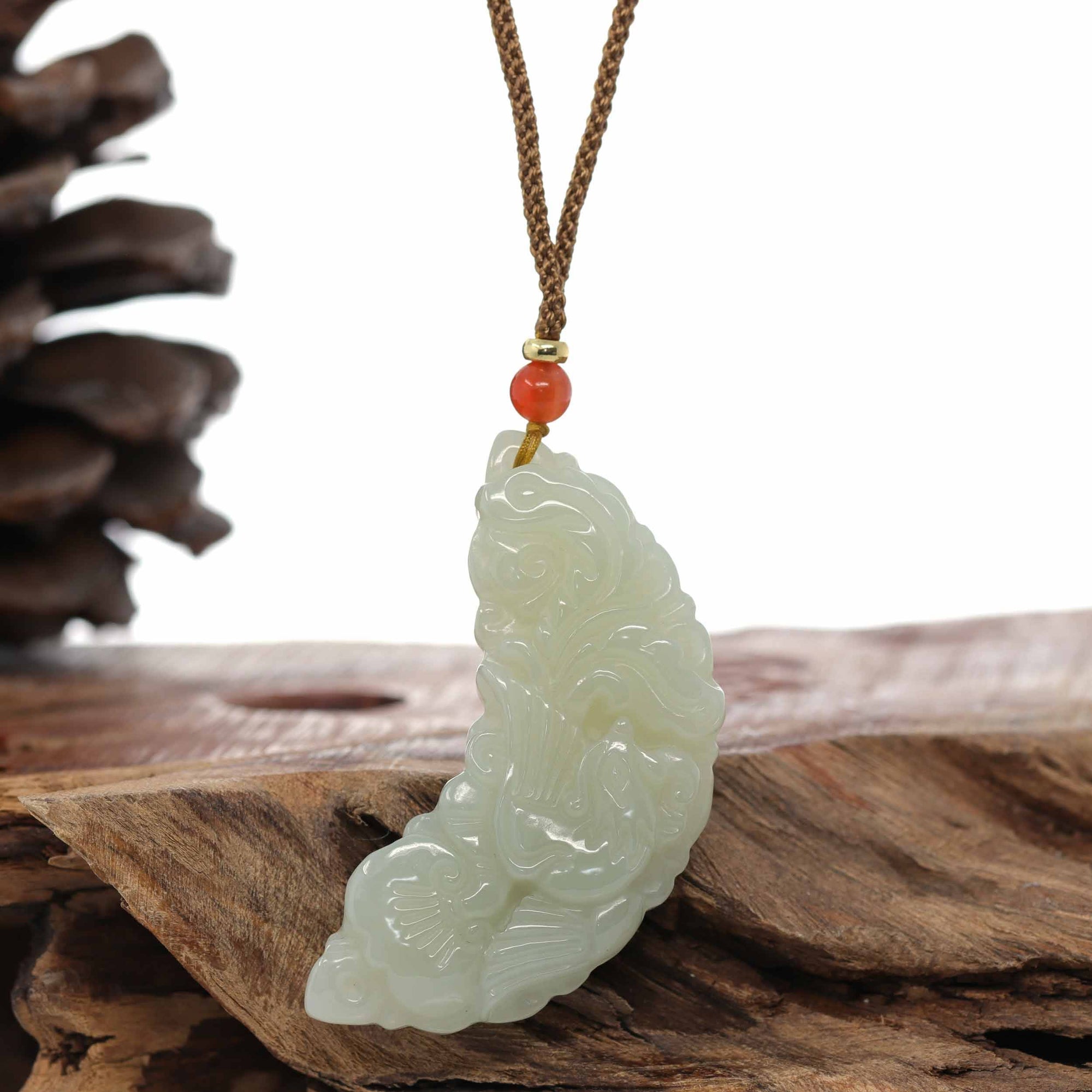 Baikalla Jewelry Jade Pendant Necklace Phoenix Baikalla™ "Dragon & Phoenix" Genuine HeTian White Nephrite Jade Pendant Necklace