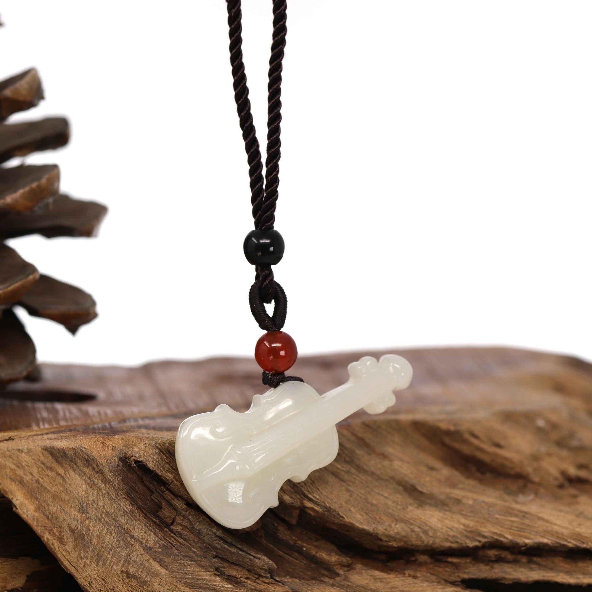 Baikalla Jewelry Jade Pendant Necklace Baikalla™ Genuine White Nephrite Jade Violin Pendant Necklace