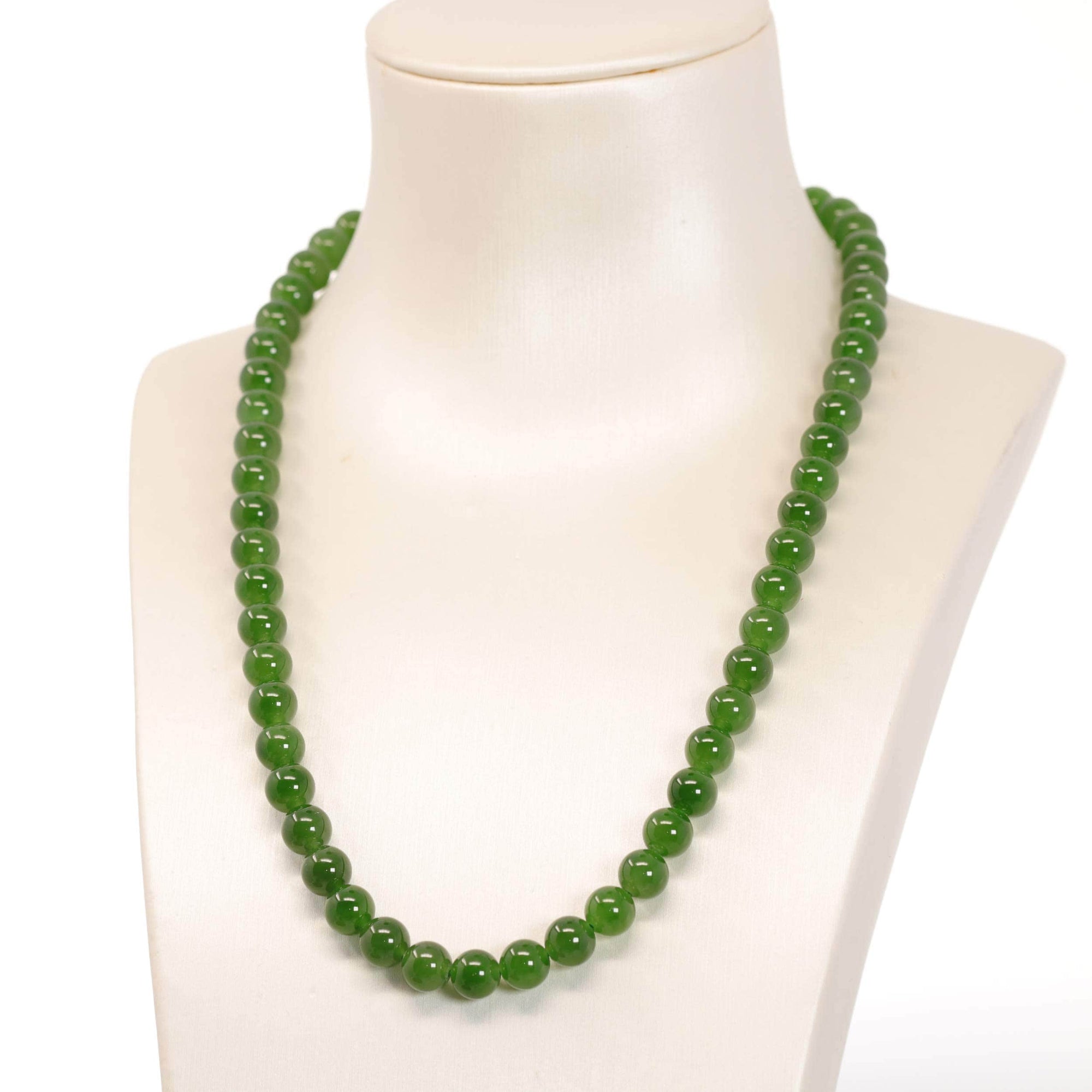 Baikalla Jewelry Jade Beads Necklace Baikalla Genuine High-quality Apple Green Nephrite Jade Round Beads Necklace ( 6mm )