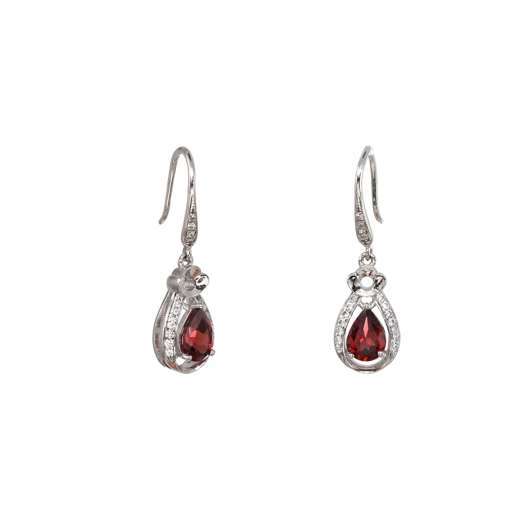 Baikalla Jewelry Silver Gemstones Earrings Baikalla™ Classic Sterling Silver Natural Garnet Dangle Earrings With CZ