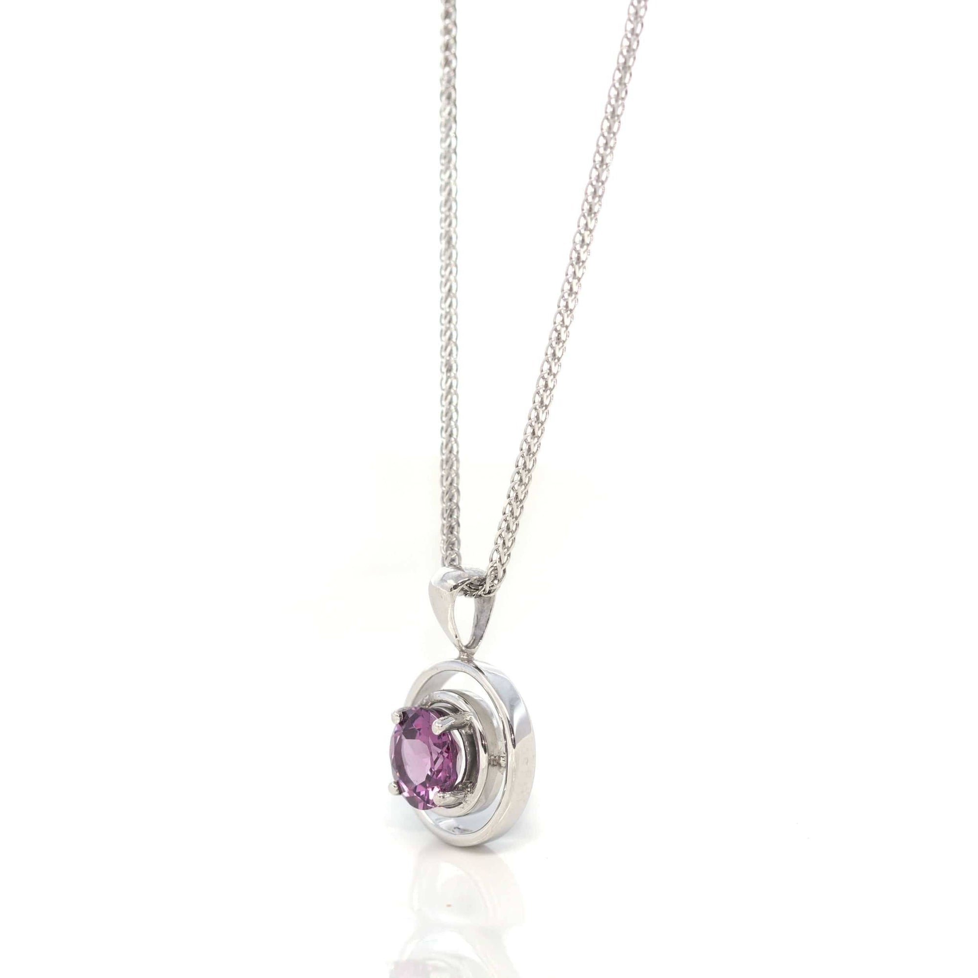 Baikalla Jewelry Gemstone Pendant Necklace 14k White Gold Genuine AAA Royal Garnet Pendant Necklace