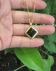 Baikalla™ Sterling Silver Real Black Nephrite Jade Classic Square Pendant Necklace