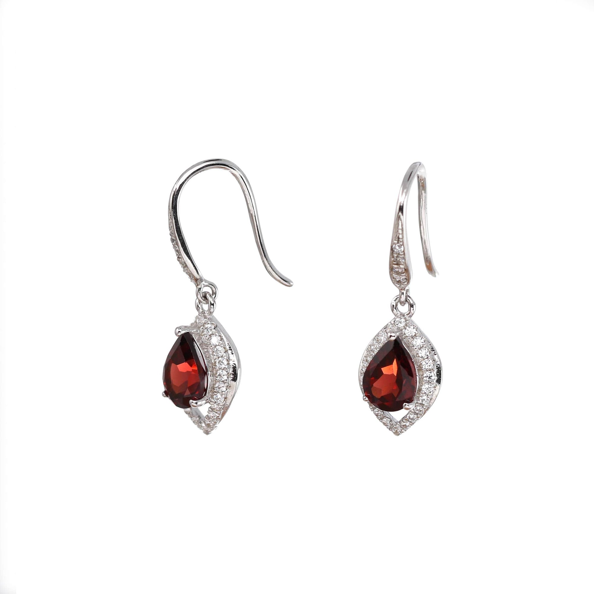 Baikalla Jewelry Silver Gemstones Earrings Baikalla™ Classic Sterling Silver Natural Garnet Dangle Earrings With CZ