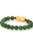 Baikalla Jewelry jade beads bracelet 24K Pure Yellow Gold PiXiu With Genuine Green Jade Round Beads Bracelet Bangle ( 9.5 mm )