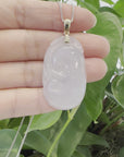 14k Yellow Gold Genuine Burmese Light Lavender Jadeite Happiness and Safety (Fu & Pingan) Pendant Necklace