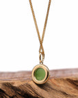 Baikalla Jewelry Gold Jade Pendant 14K Gold Genuine Green Apple Green Jade Circle Pendant Necklace With VS1 Diamond