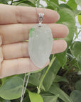 Natural Ice Lavender Jadeite Jade Shou Tao ( Longevity Peach ) Necklace With 14k White Gold Bail