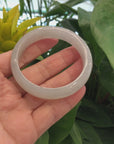 "Princess Half Round" Burmese White- Green Jadeite Jade Bangle Bracelet (57.48 mm) 