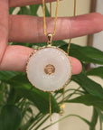 Baikalla "Good Luck Button" Necklace White Jadeite Jade Lucky KouKou Pendant Necklace