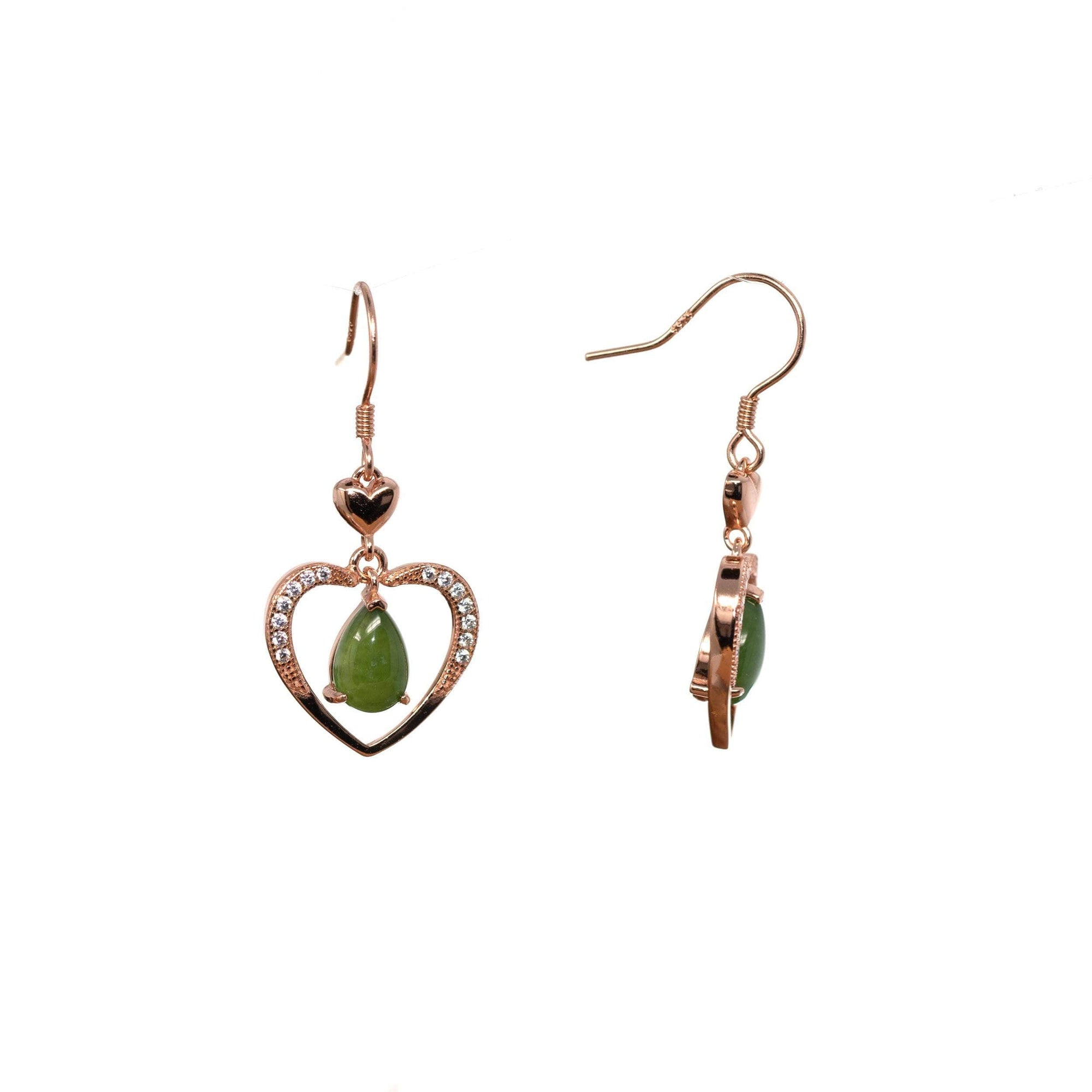 Baikalla Jewelry Silver Gemstone Earrings Baikalla &quot;Love Earrings&quot; Sterling Silver Genuine Nephrite Green Jade Dangle Earrings With CZ