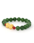 Baikalla Jewelry jade beads bracelet 24K Pure Yellow Gold PiXiu With Genuine Green Jade Round Beads Bracelet Bangle ( 9.5 mm )